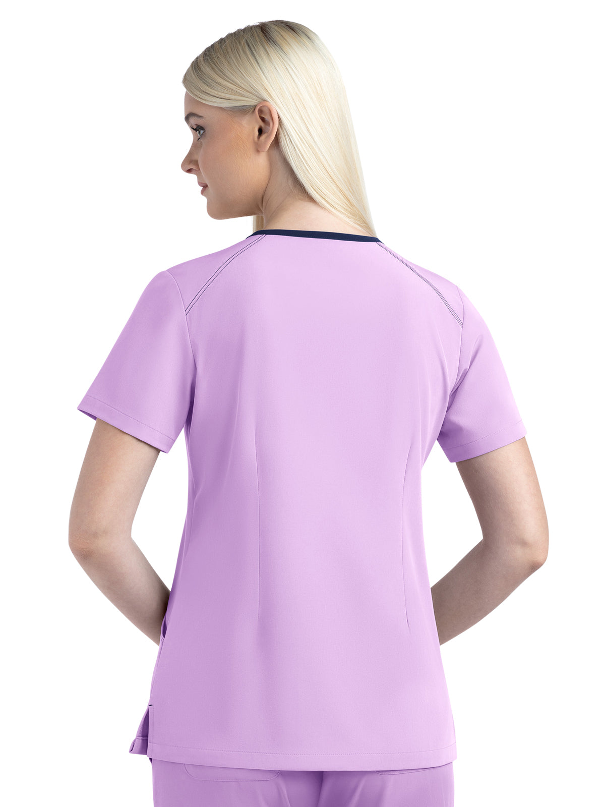 Women's Three-Pocket Contrast Stitching V-Neck Top - 4510 - Orchid Bouquet