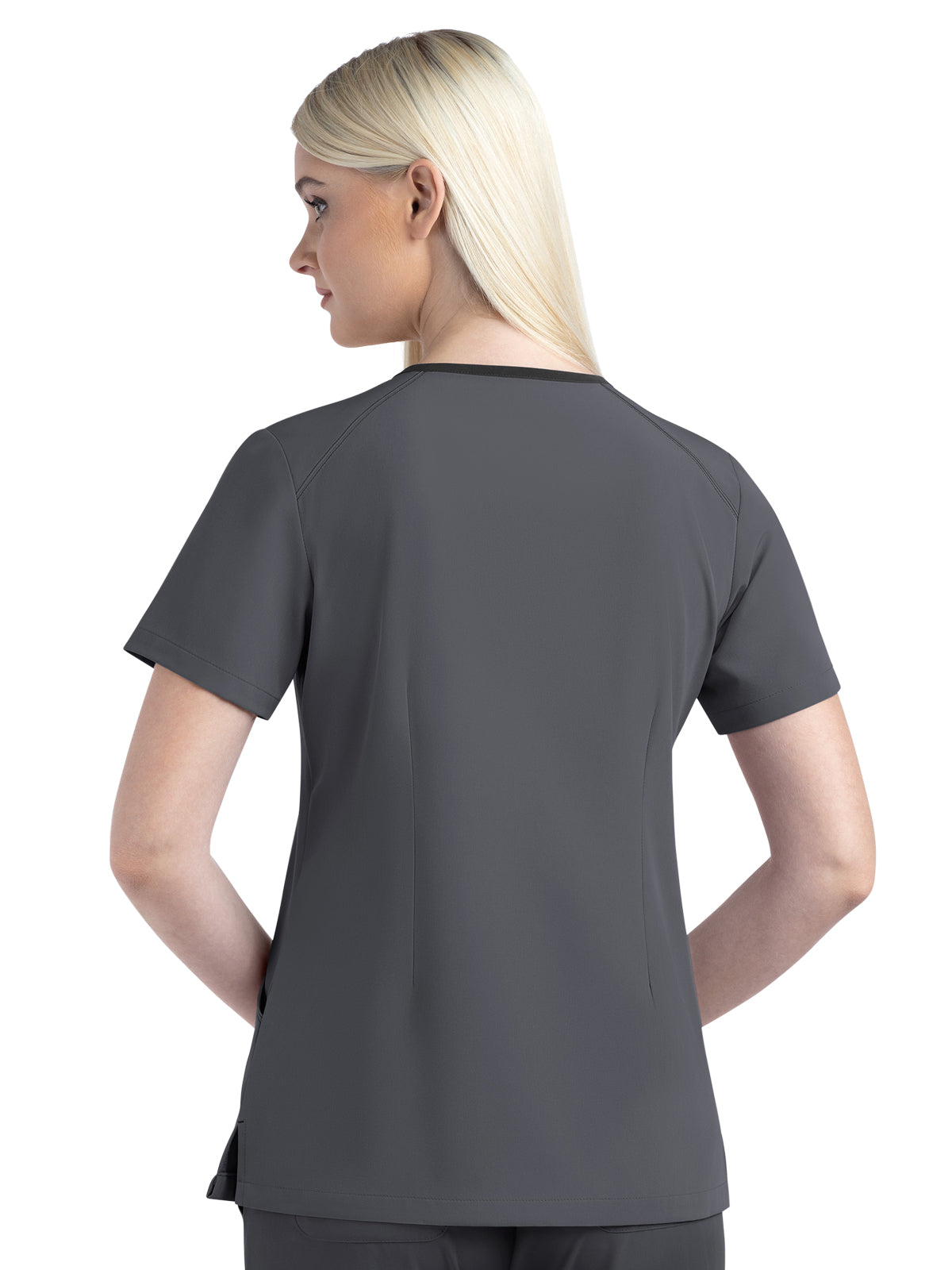 Women's Three-Pocket Contrast Stitching V-Neck Top - 4510 - Pewter