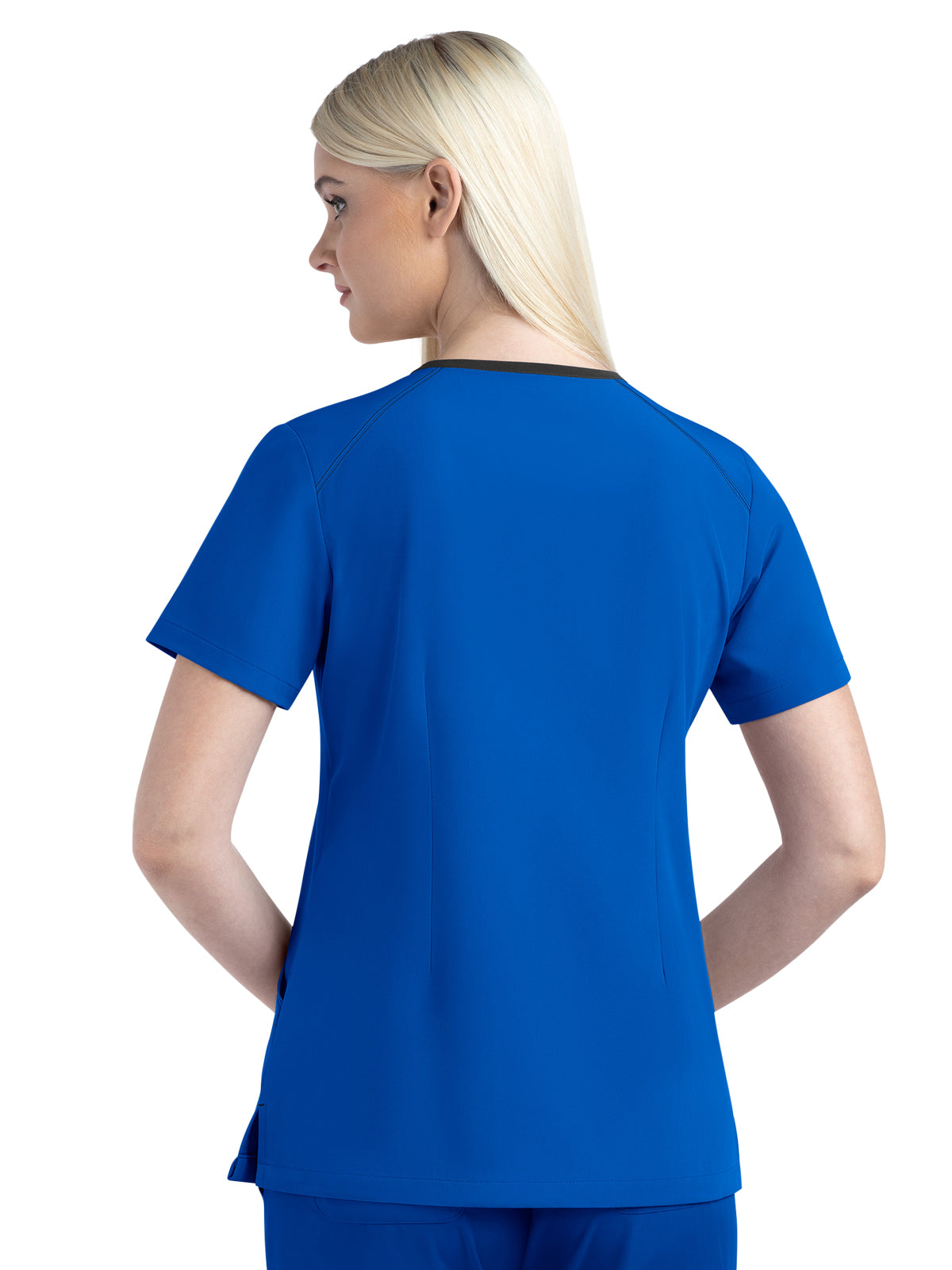 Women's Three-Pocket Contrast Stitching V-Neck Top - 4510 - Royal Blue