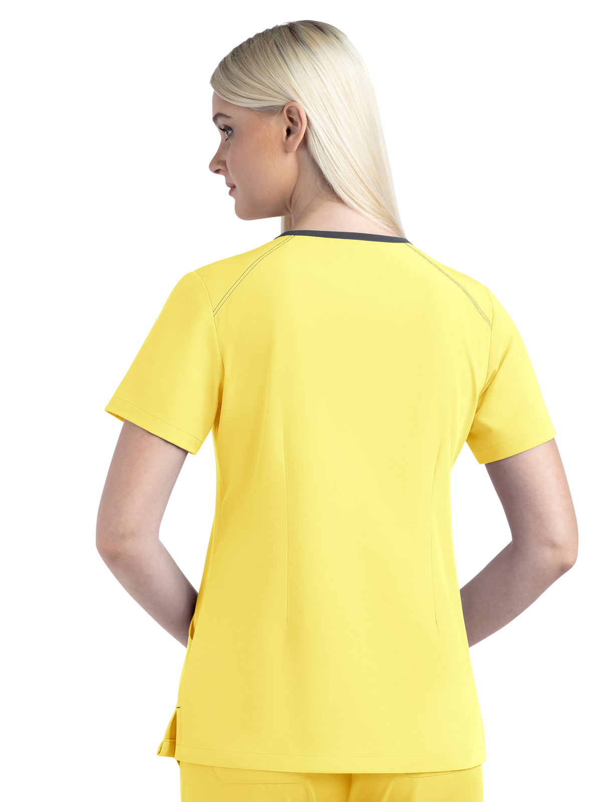 Women's Three-Pocket Contrast Stitching V-Neck Top - 4510 - Sunshine Yellow