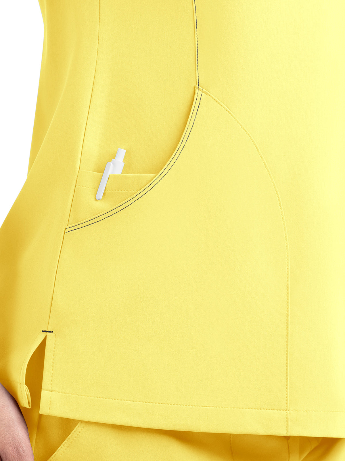 Women's Three-Pocket Contrast Stitching V-Neck Top - 4510 - Sunshine Yellow