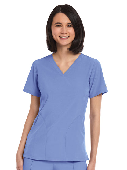 Women's Three-Pocket V-Neck Top - 4511 - Ceil Blue