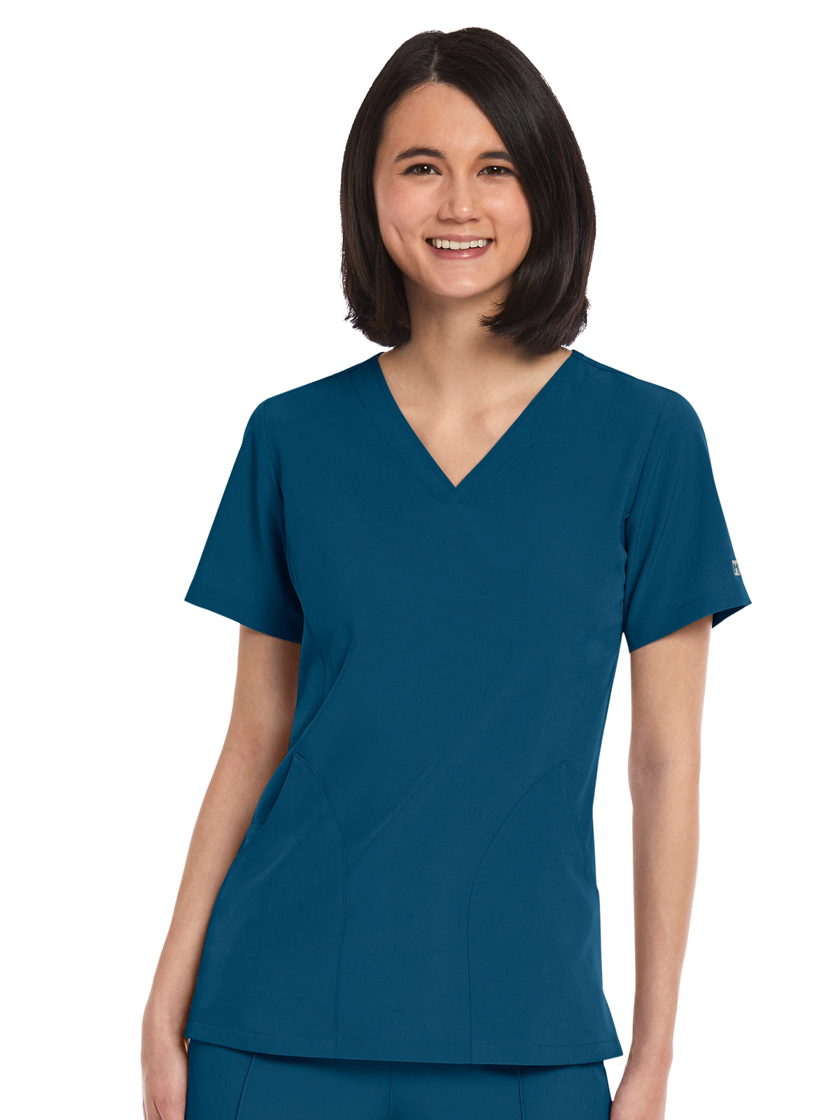 Women's Three-Pocket V-Neck Top - 4511 - Caribbean Blue