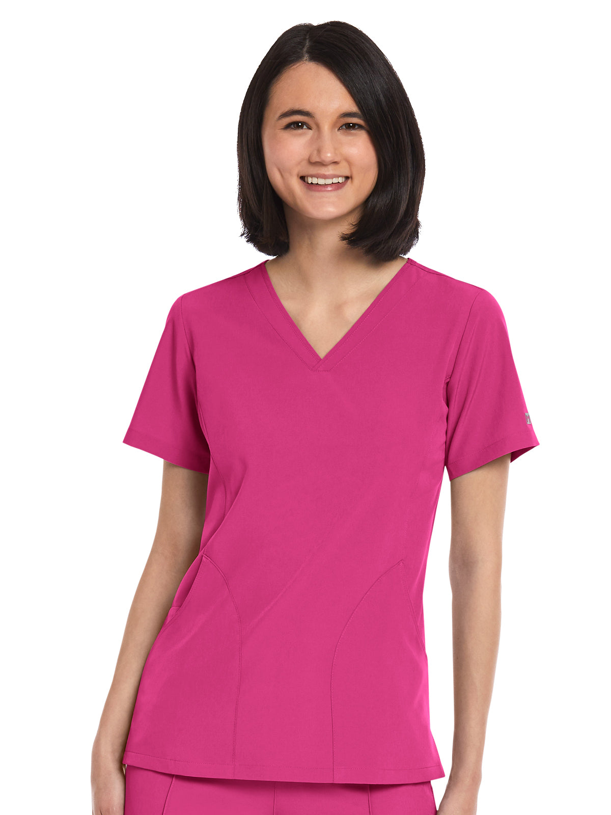 Women's Three-Pocket V-Neck Top - 4511 - Hot Pink