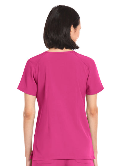 Women's Three-Pocket V-Neck Top - 4511 - Hot Pink