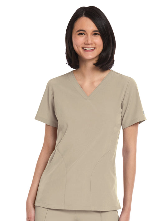 Women's Three-Pocket V-Neck Top - 4511 - Khaki