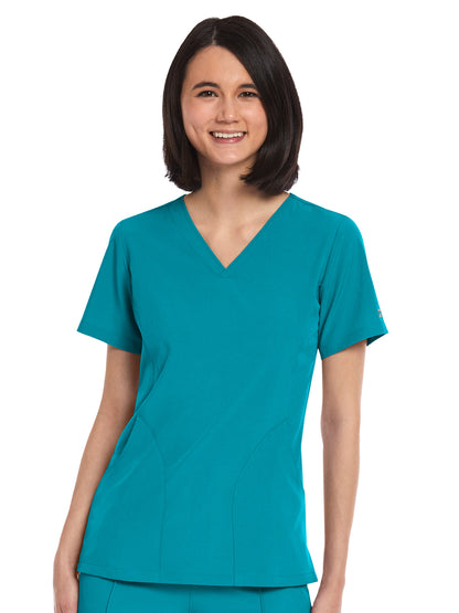 Women's Three-Pocket V-Neck Top - 4511 - Teal