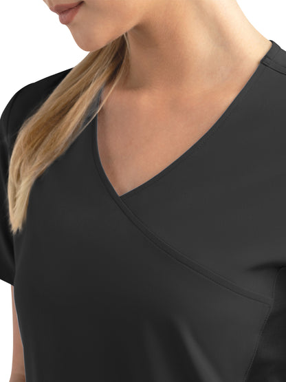 Women's Two-Pocket Mock Wrap Top - 4520 - Black