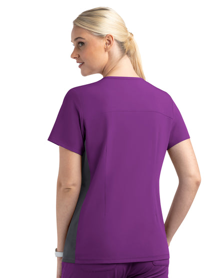 Women's Two-Pocket Mock Wrap Top - 4520 - Hollyhock