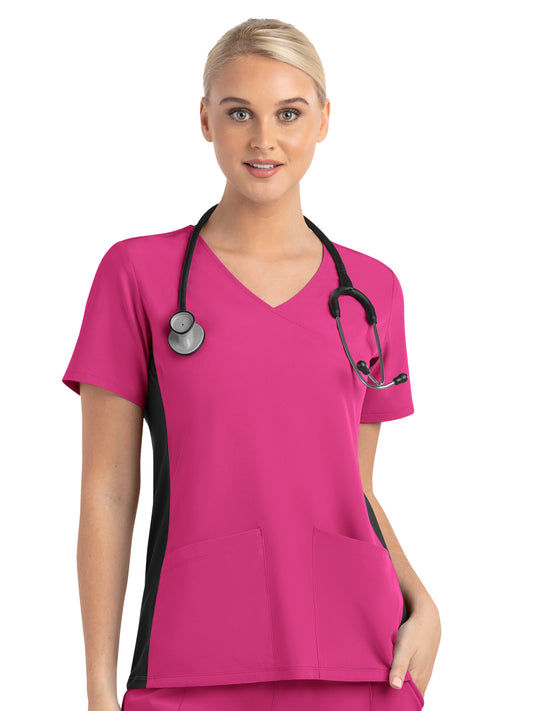 Women's Two-Pocket Mock Wrap Top - 4520 - Hot Pink