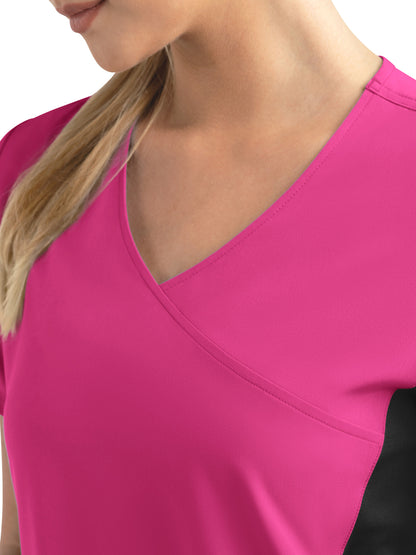 Women's Two-Pocket Mock Wrap Top - 4520 - Hot Pink