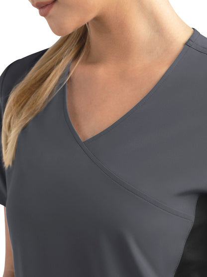 Women's Two-Pocket Mock Wrap Top - 4520 - Pewter