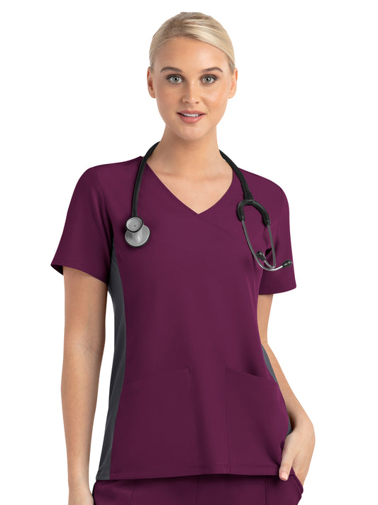 Women's Two-Pocket Mock Wrap Top - 4520 - Wine