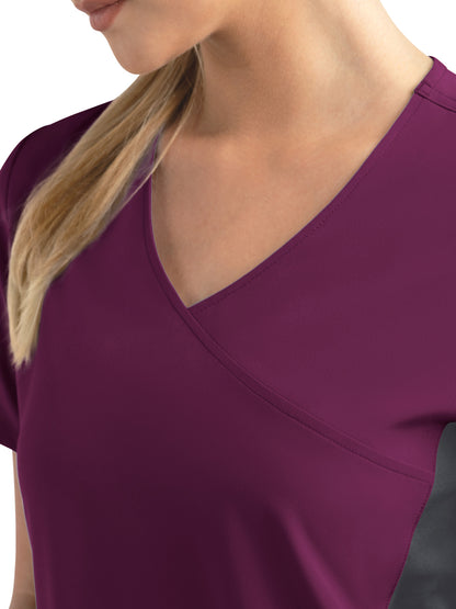 Women's Two-Pocket Mock Wrap Top - 4520 - Wine