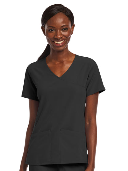 Women's Three-Pocket Mock Wrap Top - 4521 - Black