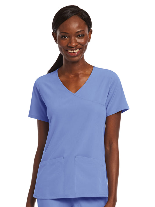 Women's Three-Pocket Mock Wrap Top - 4521 - Ceil Blue