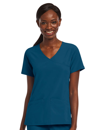 Women's Three-Pocket Mock Wrap Top - 4521 - Caribbean Blue