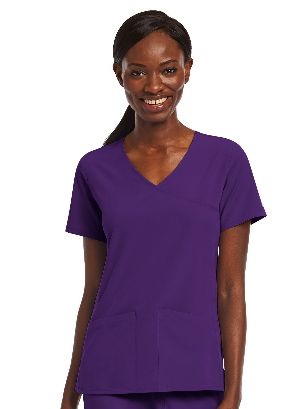 Women's Three-Pocket Mock Wrap Top - 4521 - Eggplant