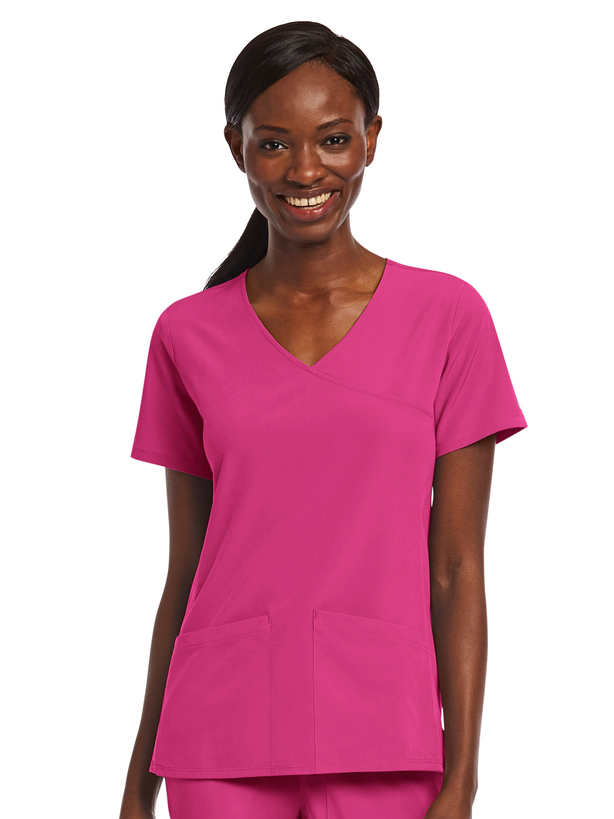 Women's Three-Pocket Mock Wrap Top - 4521 - Hot Pink