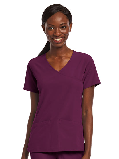 Women's Three-Pocket Mock Wrap Top - 4521 - Wine