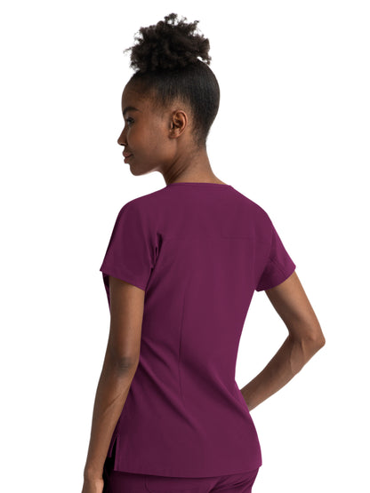 Women's Three-Pocket Notched Neck Dolman Top - 4540 - Wine