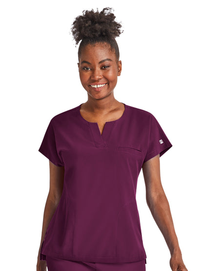 Women's Three-Pocket Notched Neck Dolman Top - 4540 - Wine