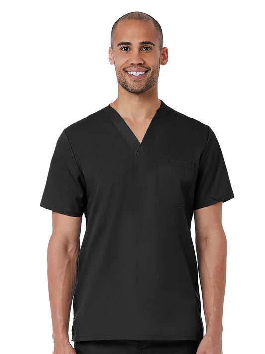 Men's One-Pocket Wrinkle-Resistant V-Neck Top - 5208 - Black