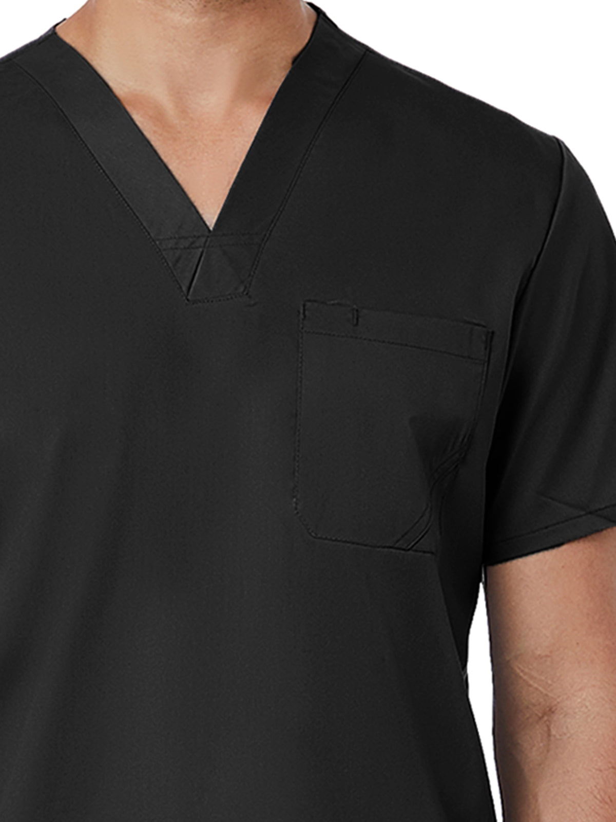 Men's One-Pocket Wrinkle-Resistant V-Neck Top - 5208 - Black