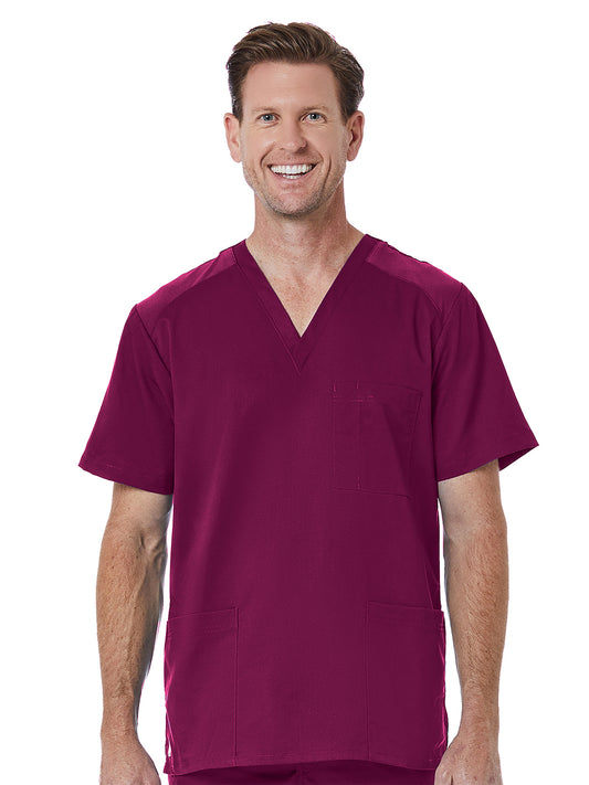 Men's Three-Pocket Wrinkle-Resistant V-Neck Top - 5308 - Wine