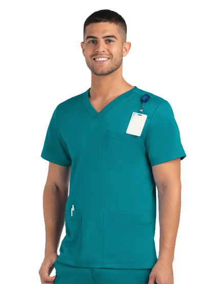 Men's Three-Pocket V-Neck Top - 5502 - Teal