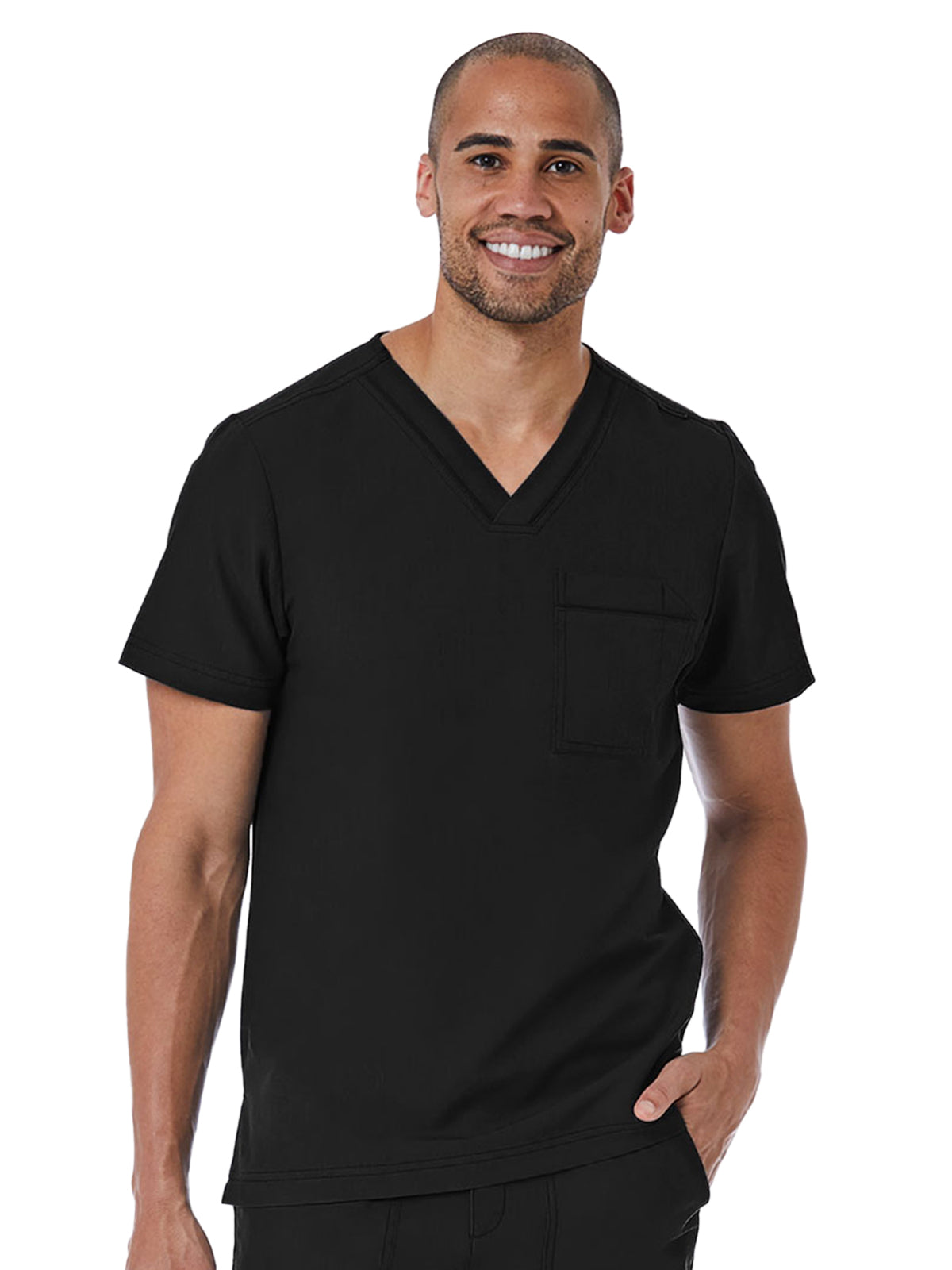 Men's One-Pocket Tuckable Contrast Piping V-Neck  Top - 5901 - Black