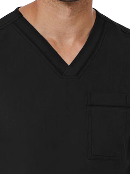 Men's One-Pocket Tuckable Contrast Piping V-Neck  Top - 5901 - Black