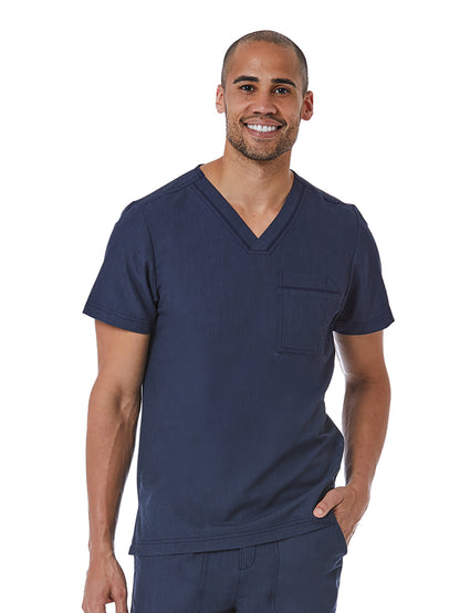 Men's One-Pocket Tuckable Contrast Piping V-Neck  Top - 5901 - Heather Navy