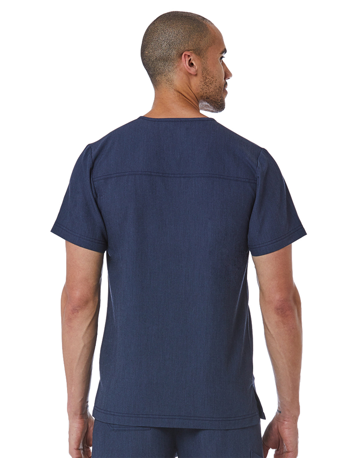 Men's One-Pocket Tuckable Contrast Piping V-Neck  Top - 5901 - Heather Navy