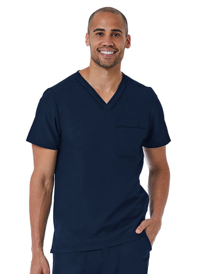 Men's One-Pocket Tuckable Contrast Piping V-Neck  Top - 5901 - Navy