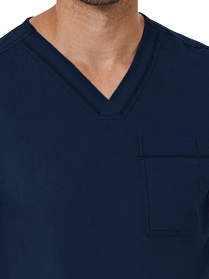 Men's One-Pocket Tuckable Contrast Piping V-Neck  Top - 5901 - Navy