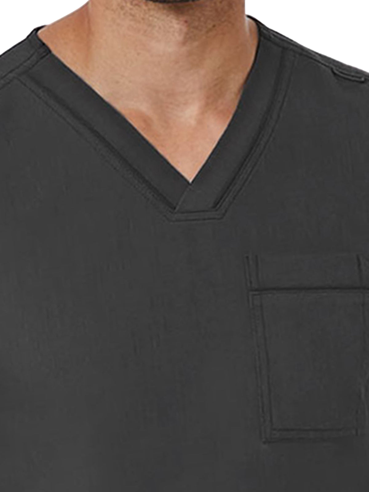 Men's One-Pocket Tuckable Contrast Piping V-Neck  Top - 5901 - Pewter