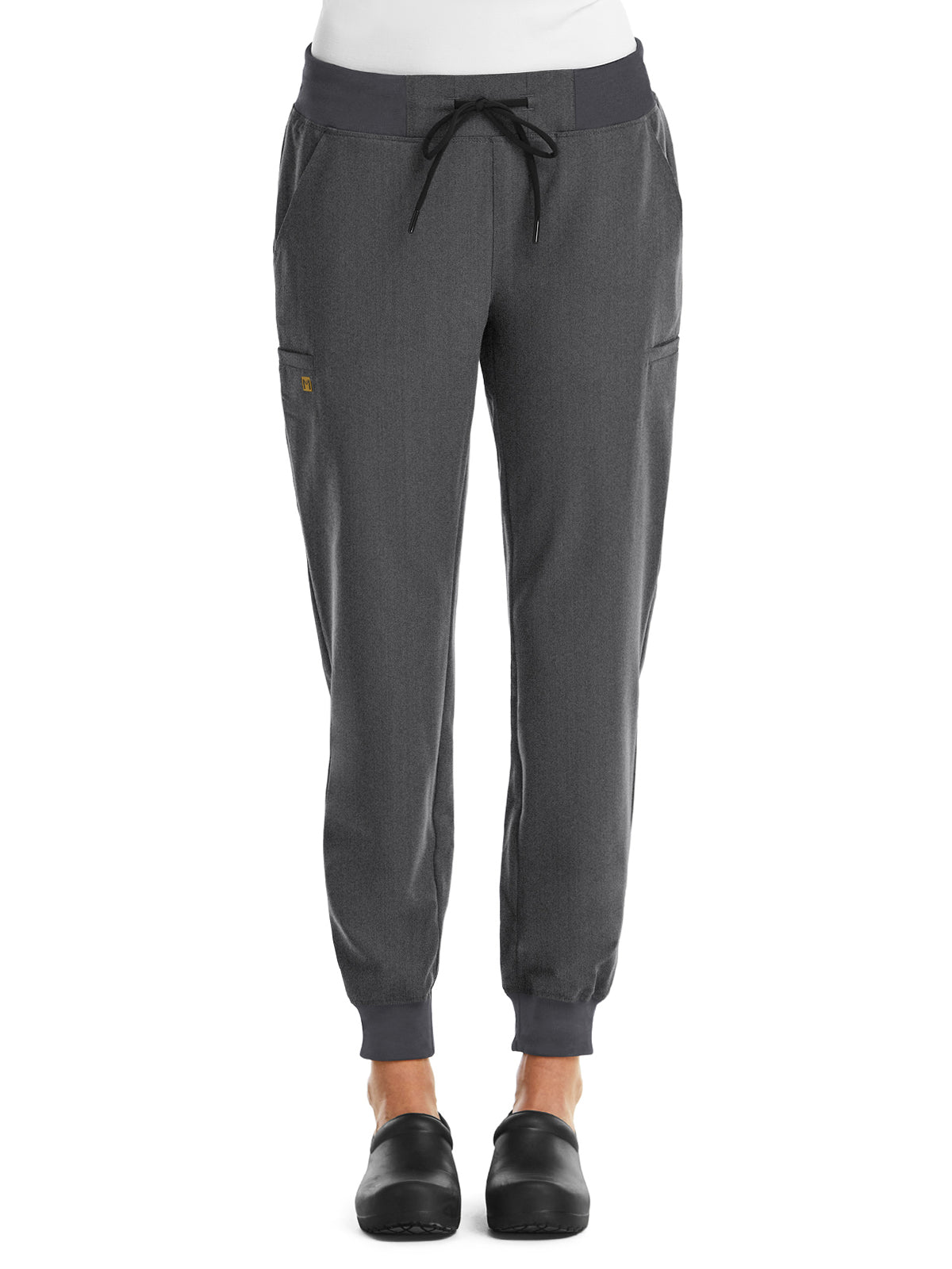 Women's Six-Pocket Mid Rise Convertible Drawcord Jogger Pant - 6903 - Heather Grey