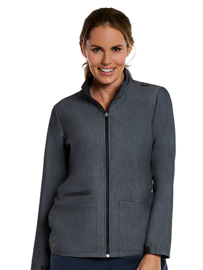 Women's Three-Pocket Hi-Collar Zip Front Scrub Jacket - 7091 - Heather Grey