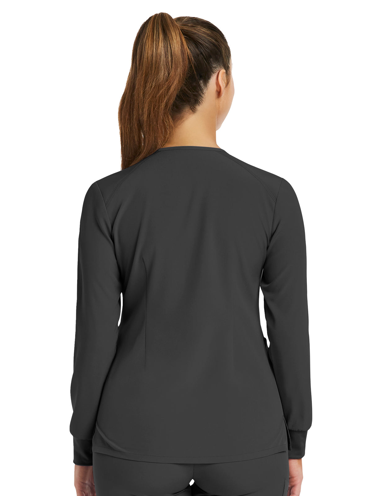 Women's Three-Pocket Round Neck Scrub Jacket - 7510 - Black