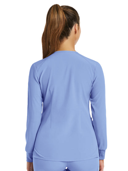 Women's Three-Pocket Round Neck Scrub Jacket - 7510 - Ceil Blue