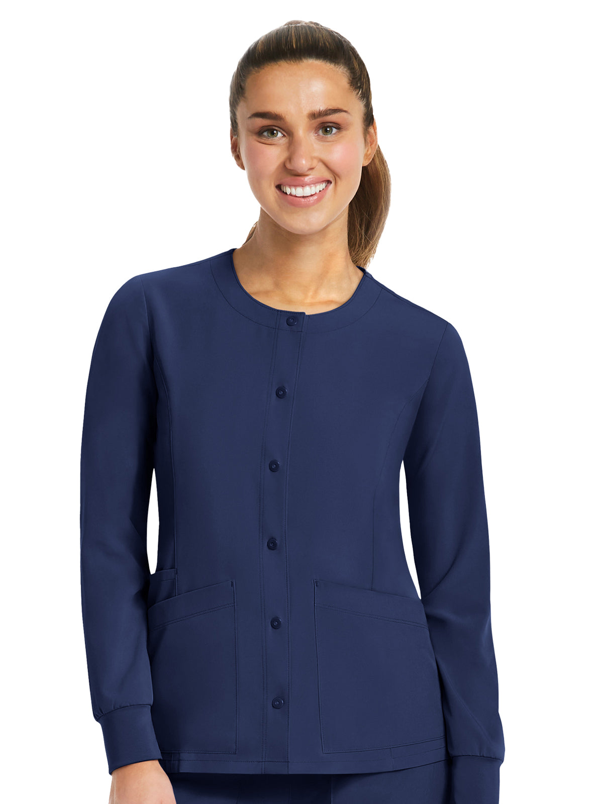 Women's Three-Pocket Round Neck Scrub Jacket - 7510 - Navy