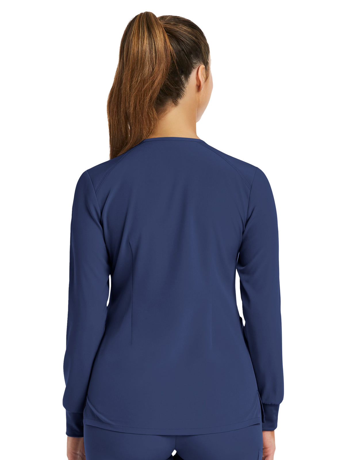 Women's Three-Pocket Round Neck Scrub Jacket - 7510 - Navy