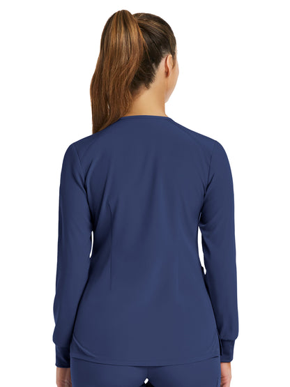 Women's Three-Pocket Round Neck Scrub Jacket - 7510 - Navy