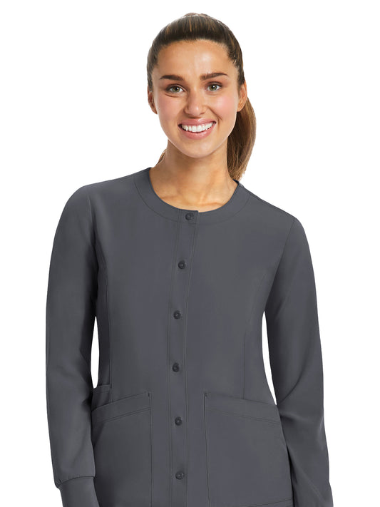 Women's Three-Pocket Round Neck Scrub Jacket - 7510 - Pewter