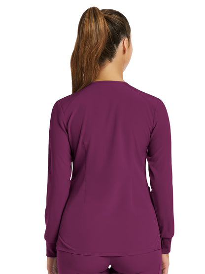 Women's Three-Pocket Round Neck Scrub Jacket - 7510 - Wine