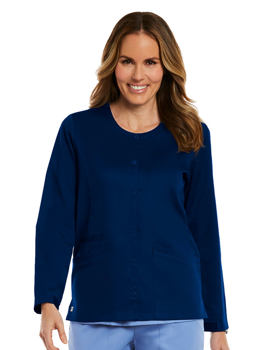 Women's Three-Pocket Round Neck Scrub Jacket - 7701 - Navy