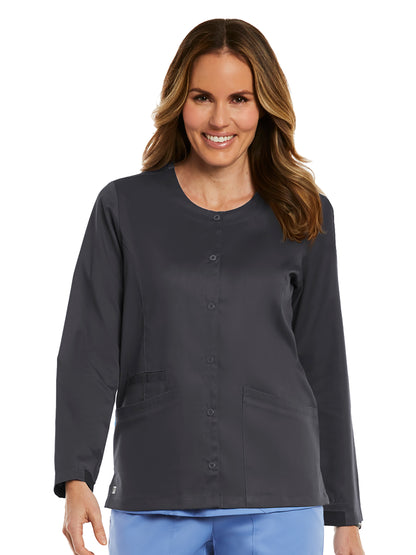 Women's Three-Pocket Round Neck Scrub Jacket - 7701 - Pewter