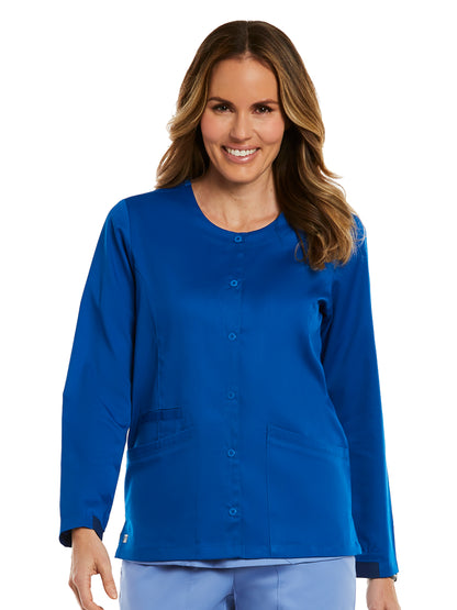 Women's Three-Pocket Round Neck Scrub Jacket - 7701 - Royal Blue