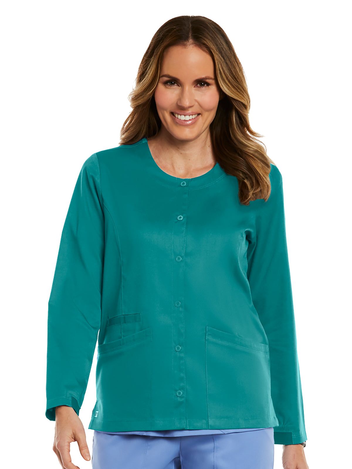 Women's Three-Pocket Round Neck Scrub Jacket - 7701 - Teal